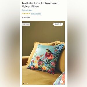 Nathalie Lete Embroidered Velvet Pillow Case (Case Only!) in Floral Bird